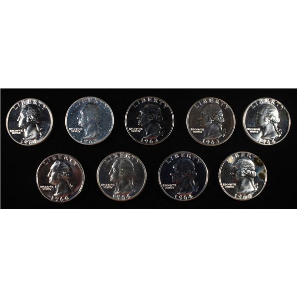 (9) 90% SILVER WASHINGTON QUARTERS PR BU