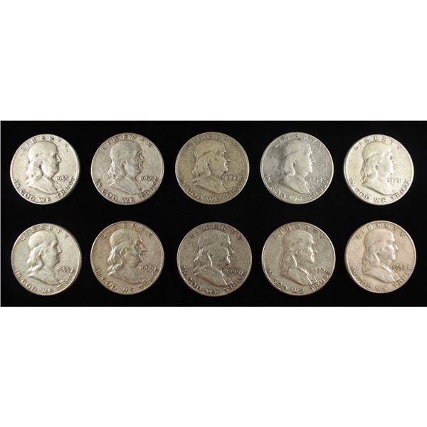 (10) 90% SILVER FRANKLIN HALF DOLLARS