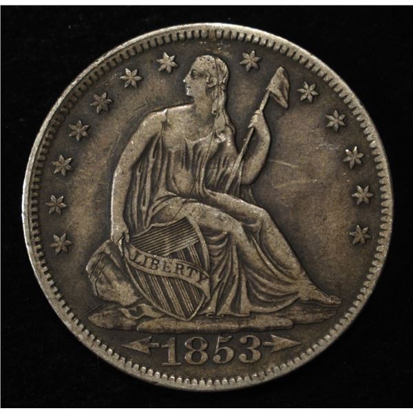1853 SEATED LIBERTY HALF DOLLAR XF REV. SCRATCH