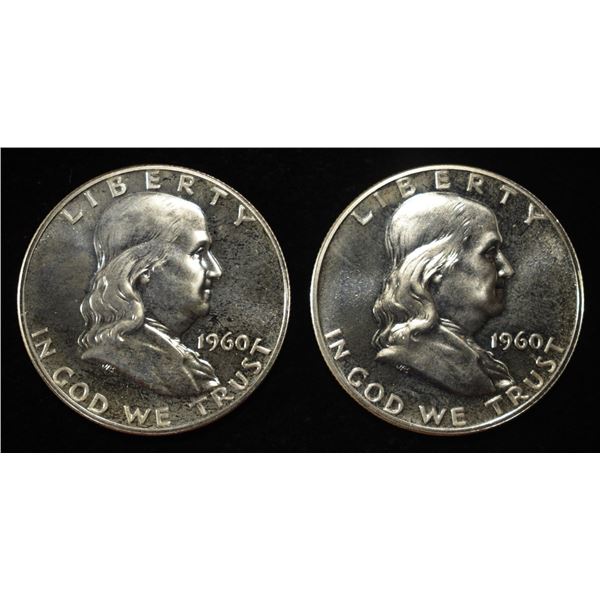 (2) 90% SILVER 1960 FRANKLIN HALF DOLLARS PROOF BU