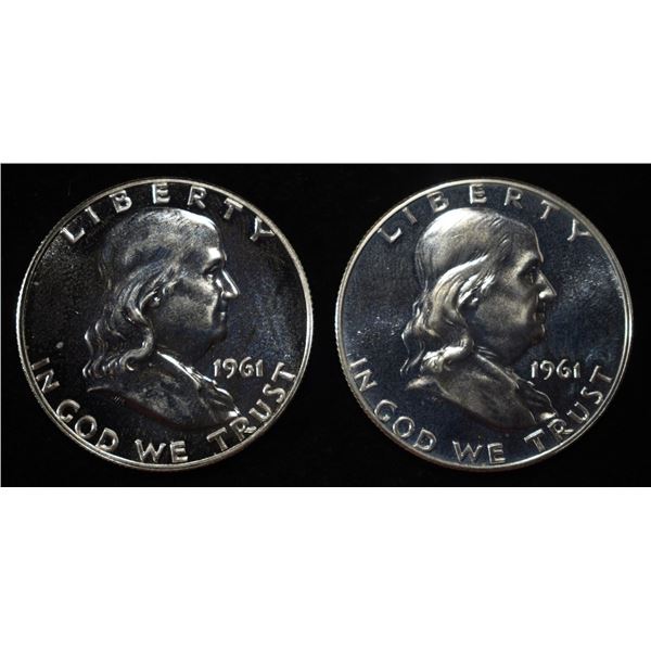 (2) 90% SILVER 1961 FRANKLIN HALF DOLLARS PROOF BU