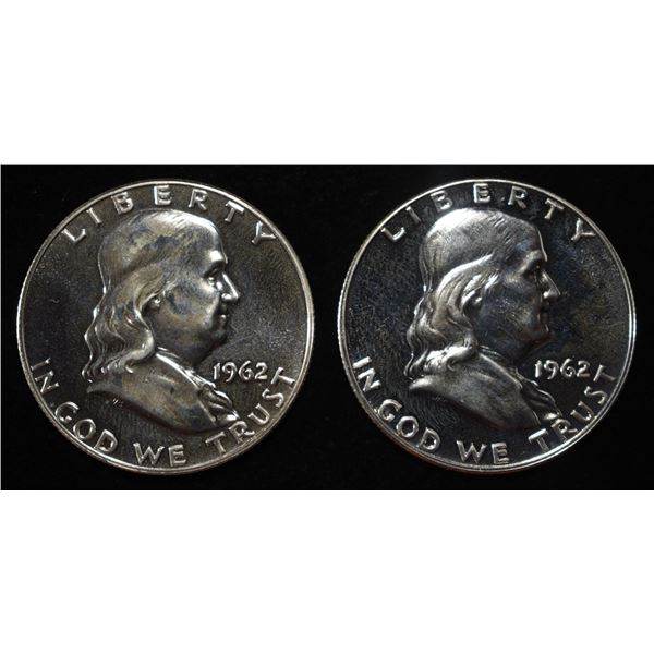 (2) 90% SILVER 1962 FRANKLIN HALF DOLLARS PROOF BU