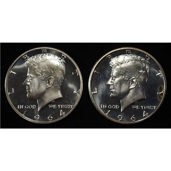 (2) 90% SILVER 1964 KENNEDY HALF DOLLARS PROOF BU