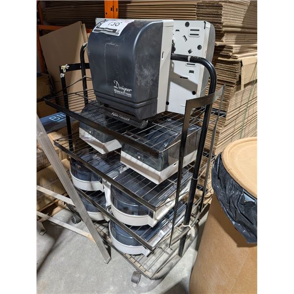 SHELF WITH 9 ASSORTED PAPER DISPENSERS