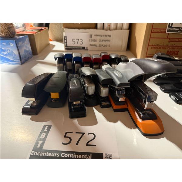 LOT OF 15 ASSORTED STAPLERS