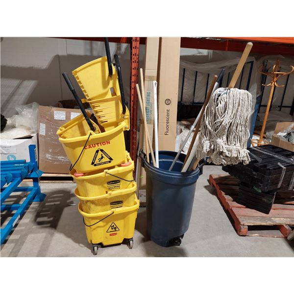 LOT OF 4 BUCKETS AND MOPS
