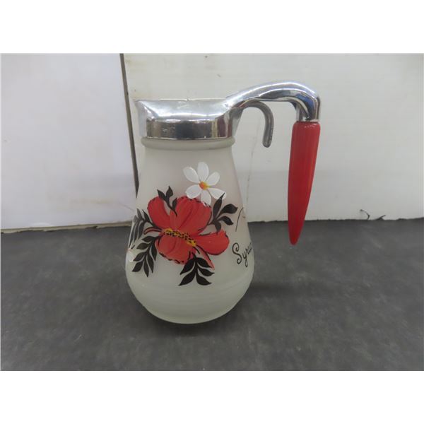 Vintage Hazel Atlas Frosted Syrup Dispenser, Kellogg Salad Tea Collectible Jar (No Lid), and Price