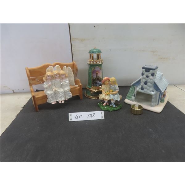 3 Angels on a Bench Candle, Thomas Kinkade Lighthouse Candle House, and Avon Childhood Memories
