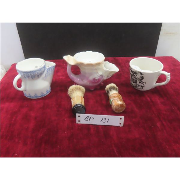 Vintage Shaving Mugs – Qty 3 (2 with Brushes: 1 England, 1 Germany; 1 Unknown Origin)