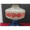 Image 7 : Antique Queen Anne Home Sweet Home Lamp c.1930 with Red Floral Deco, Vintage Kerosene Ribbed Base