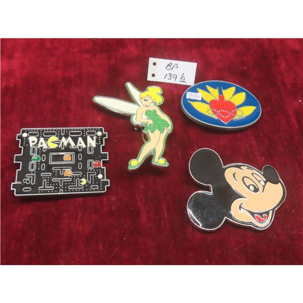 Novelty Belt Buckles – Qty 4 (Tinker Bell, Pac-Man, Mickey Mouse, and Pootie Tang)