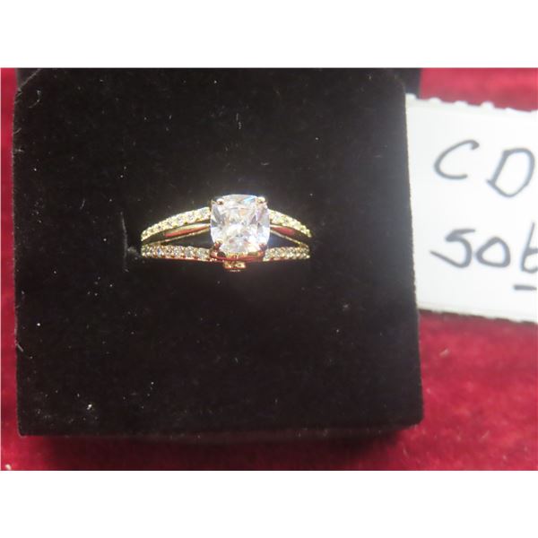 New 14K Gold Plated 1.0ct Cushion Cut Simulated Diamond (CZ) Ring – Size 6
