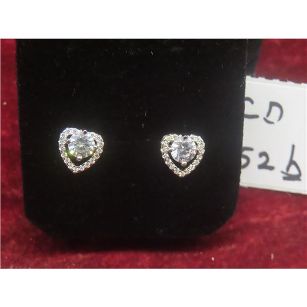 New 925 S  0.5ct Each - Simulated Diamond (CZ) Heart Halo Stud Earrings – 925S w/ Gold Overlay