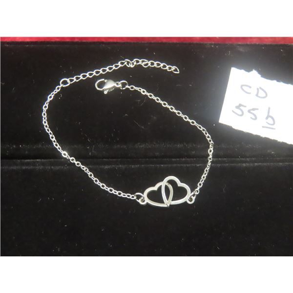 New Platinum Plated 18.0mm Interlocking Hearts Bracelet – 6–8" Long