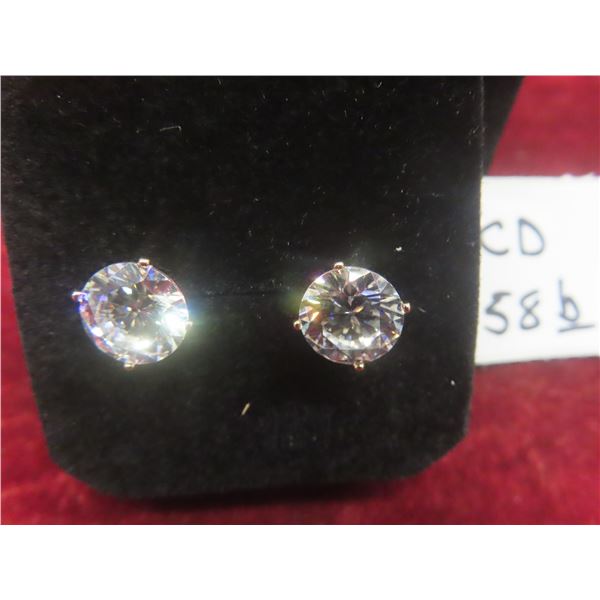 New 18K Gold Plated 3.0ct Each Simulated Diamond (CZ) Stud Earrings