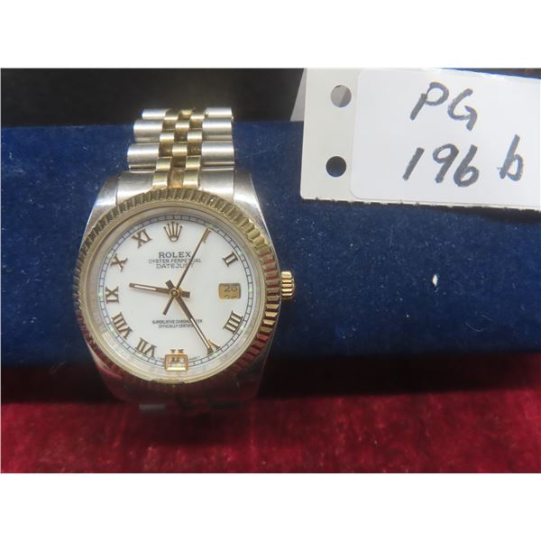 "Rolex" Faux Oyster Perpetual Date-Just Quartz Wrist Watch – Approx 37mm Face, 18mm Band, Working