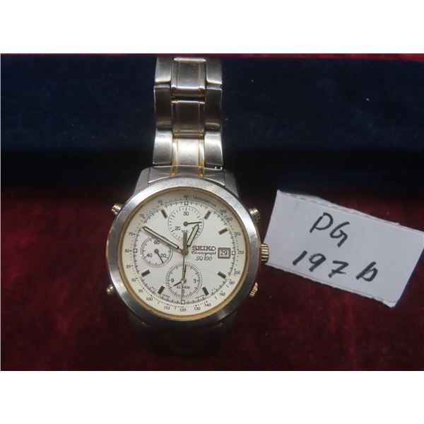 Vintage Seiko SQ100 Men's Chronograph Wrist Watch – Model 7T32-7D89, Caliber 7T32 Quartz, 100m