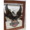 Image 1 : Wood-Framed Harley-Davidson Mirror 25" × 19" and New Oil Can Tin Tray Gift Set