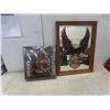 Image 2 : Wood-Framed Harley-Davidson Mirror 25" × 19" and New Oil Can Tin Tray Gift Set