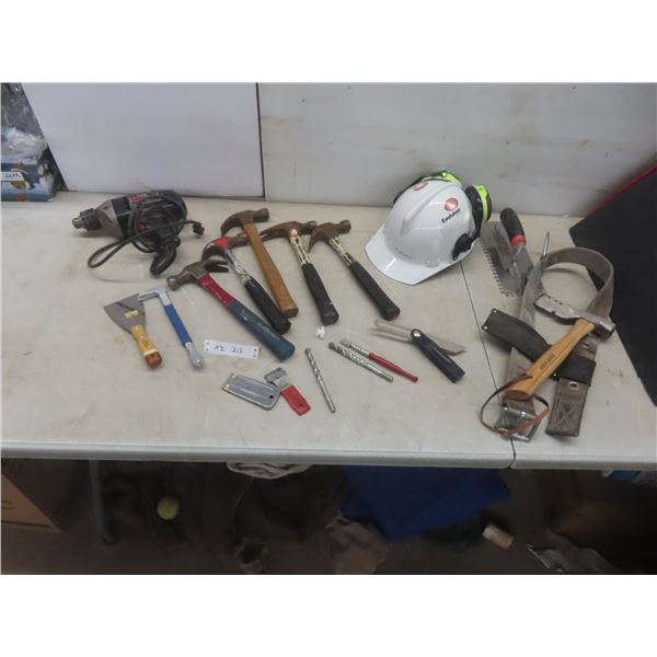 Hammers, Hatchet, Scraper, Drill Bits, Trowel, Hardhat with Ear Protection, Craftsman 3/8" Power
