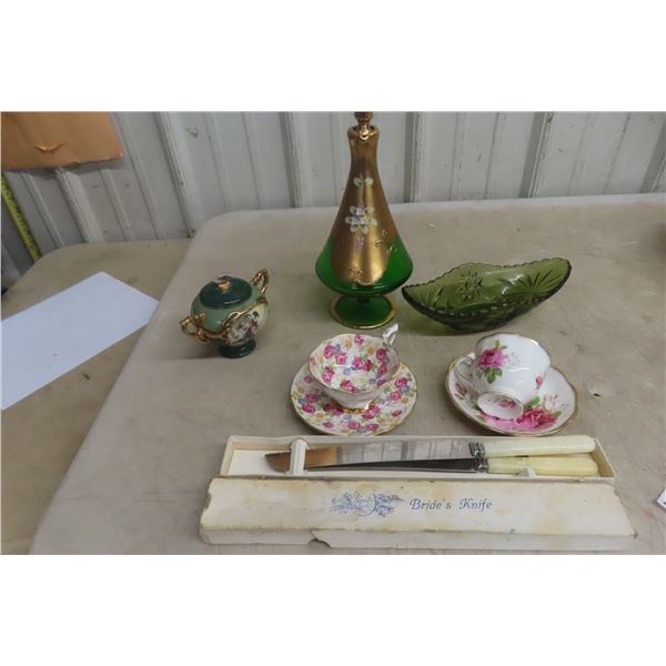 Royal Albert, Royal Stafford, Chintz Tea Cups, Saucers, Deacanter, Music Box,