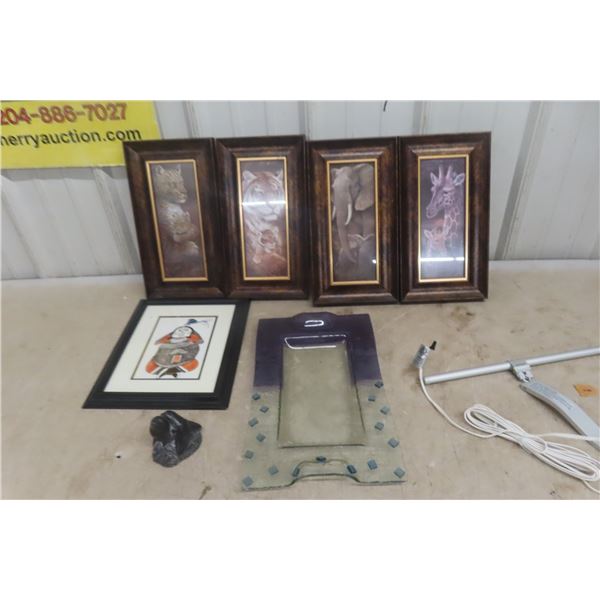 4 African Animal Framed Pictures, Soapstone Sculpture and more