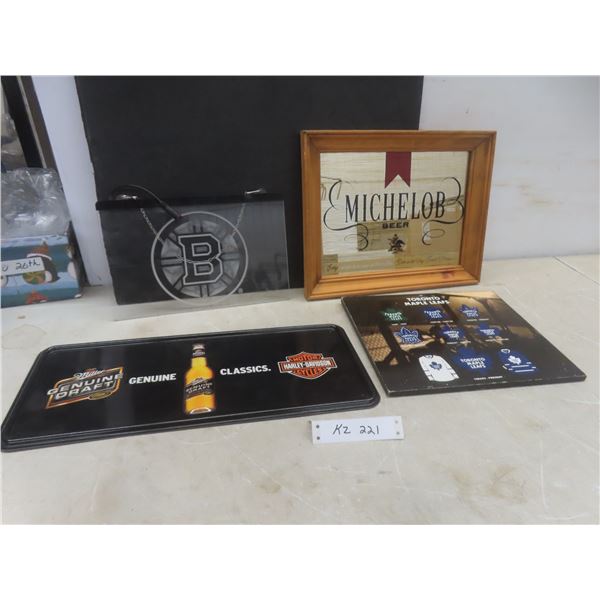 Miller/Harley-Davidson Metal Sign 8" × 18", Michelob Mirrored Sign 11" × 14", Toronto Maple Leafs