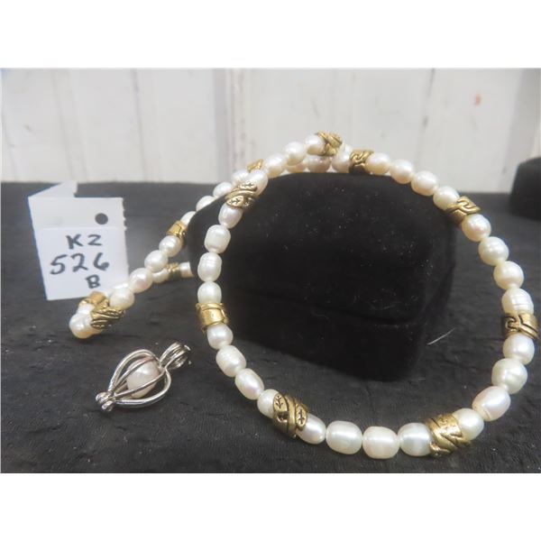 Vintage Pearl Necklace, 19" Long, with Pearl Charm