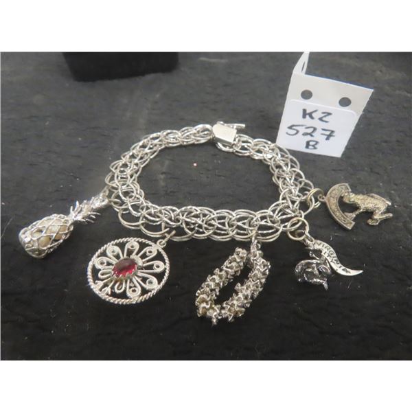 Sterling Silver Charm Bracelet, 10" Length, with Charms