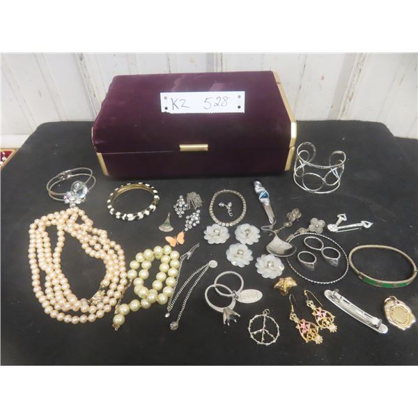 Jewelry Box with Fashion Jewelry: Faux Pearls, Earrings, and Bracelets