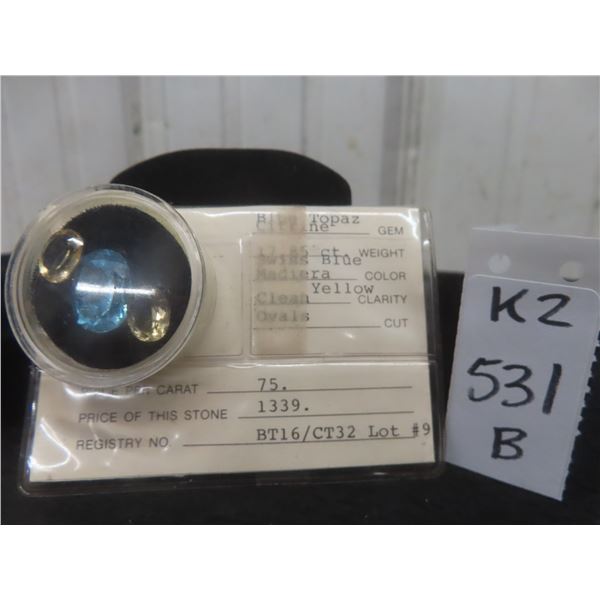 2 Oval Cut Citrine and Blue Topaz Gemstones, 17.85 ct Total