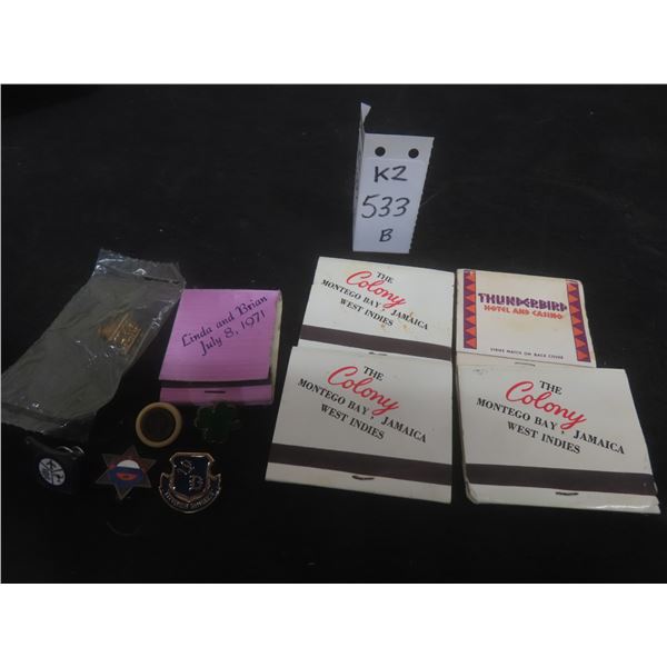 6 Vintage Pins and 5 Matchbooks