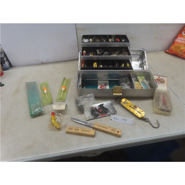 Tackle Box with Lures, Bobbers, Pickerel Rigs, Scale, and More
