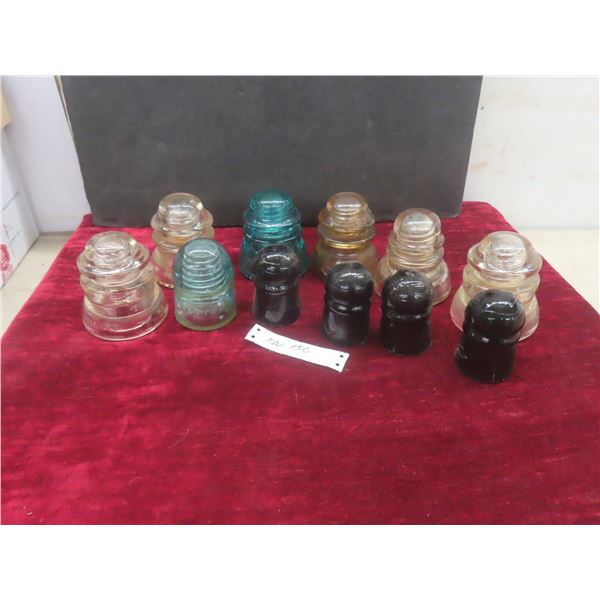 11 Glass Insulators – Clear, Turquoise, and Green