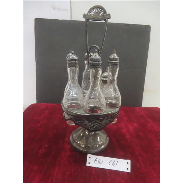 Antique Victorian-Era Silver-Plated Cruet Set – Decorative Dining Table Accessory, 15½" Tall
