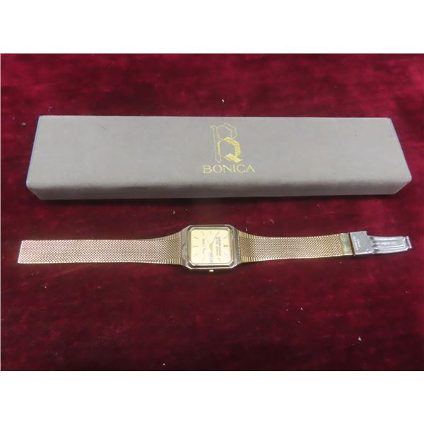 Bonica Water-Resistant Swiss Quartz Wrist Watch – 40-Year Service Award Dedication, with Case