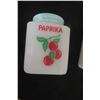 Image 13 : 6 McKee Tipp City Milk Glass Spice Shakers – Cherry Design, Green, Made in 1930s–1950s