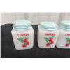 Image 2 : 6 McKee Tipp City Milk Glass Spice Shakers – Cherry Design, Green, Made in 1930s–1950s