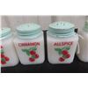 Image 3 : 6 McKee Tipp City Milk Glass Spice Shakers – Cherry Design, Green, Made in 1930s–1950s