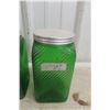 Image 5 : 4 Vintage Forest Green Swirl Glass Canisters – 7" Tall