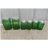 Image 1 : 6 Forest Green Swirl Glass Canisters – 2x 5½" Tall, 4x 4½" Tall
