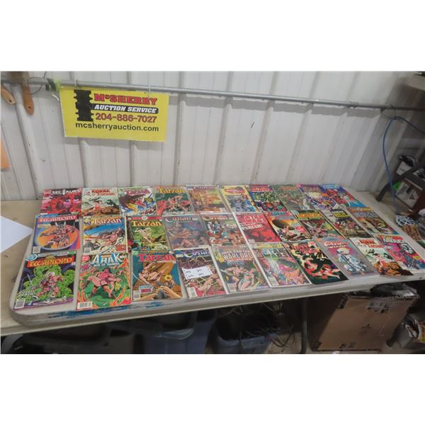 30 Mixed DC and Marvel Comics – Superman, Tarzan, Warlord, and Others
