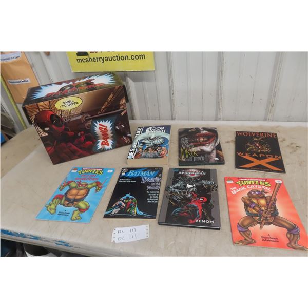 Marvel/DC Books – Moon Knight, Joker, Turtles, Spiderman, and Deadpool Box