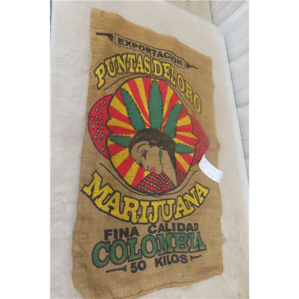 Vintage Puntas Del Oro Colombia Marijuana, jute sack bag, 50 Kilo