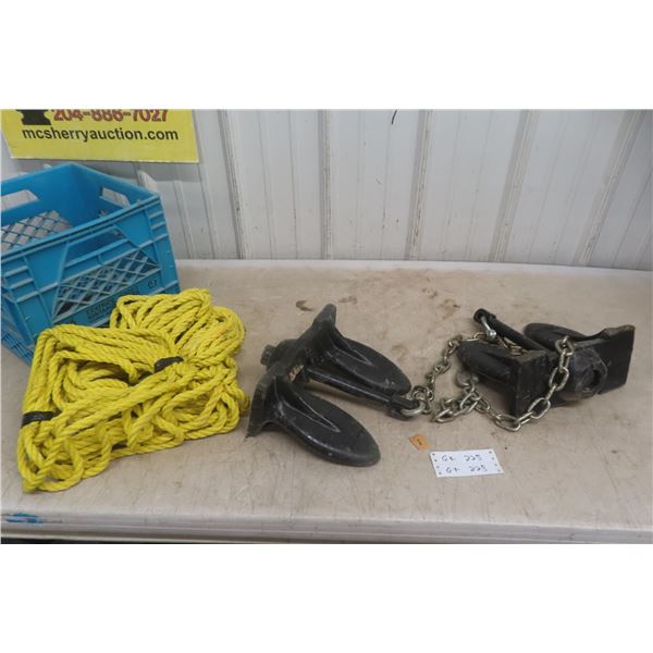 2 x 28 lb Anchors and 65 ft. of Rope