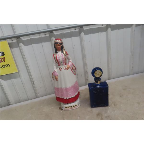 Vintage Hand-Painted Ceramic Italy Liquor Decanter and 1919–1969 50th Anniversary Cobalt Blue