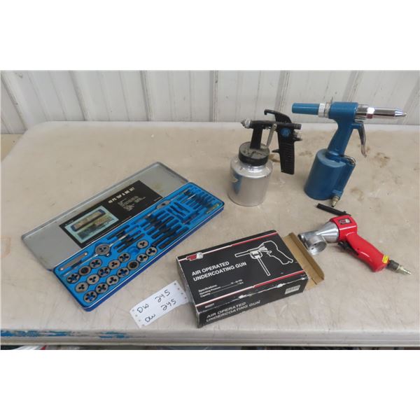 Tap & Die Set and 3 Air Tools – Riviter, Undercoating Gun, and Paint Sprayer
