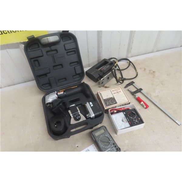 Multi-Tester,  Digital Multi-Meter, Black and Decker Jigsaw, and 9.6V Multitool