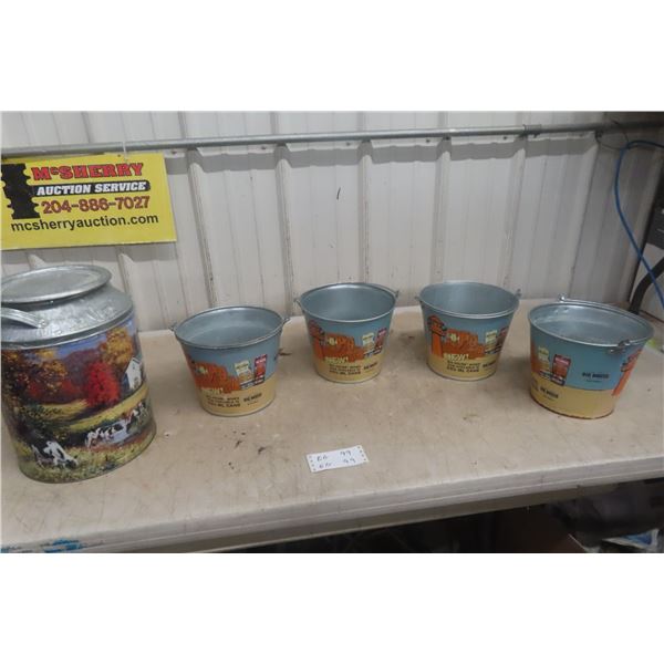 Galvanized Ice Bucket Pails and Cream Can Container – Qty 4 Pails