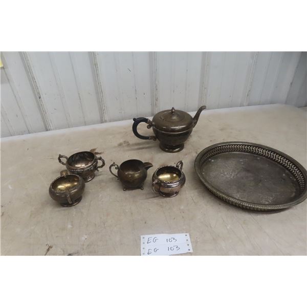 Silver Serving Set – Tray, Tea Pot, Cream, and Sugar